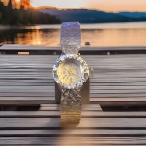 Vintage Sheffield Ladies Swiss Watch Silver Faceted Crystal Dial Shock Resistant